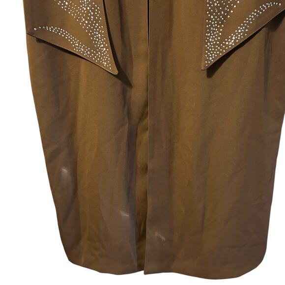 X-LAND DOLCE Jacket Long 2XL VTG USA Dark Brown Rhinestones Y2K Boho Whimsy Goth - Picture 4 of 14